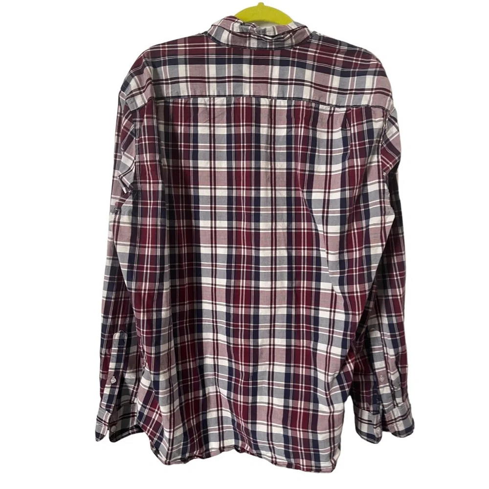 J. Crew Mercantile Plaid Cotton Button Down Shirt Maroon/ Blue / White‎